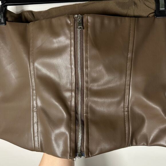 WeWoreWhat Brown Faux Leather Tube Top Women's 12 - Picture 3 of 7